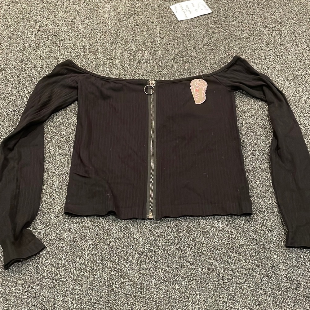 Suzette brand new black off shoulder long sleeve with zipper in middle
